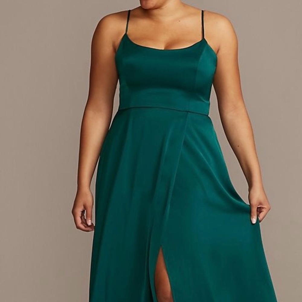 Crepe-Back Satin Spaghetti Strap Bridesmaid Dress David’s Bridal Gem Color
